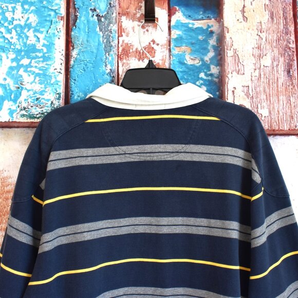 Men's Daniel Cremieux Rugby Shirt Padded Elbow Patches 2XT TALL Blue Striped - Picture 8 of 12